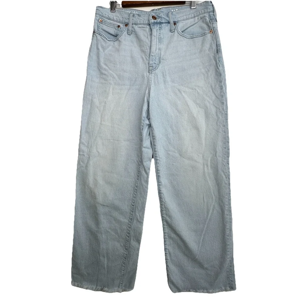 J. Crew Light Wash Slim Wide Leg High Waisted Ankle Jeans‎ Raw Hem Size 31 Tall